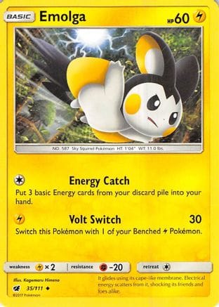 'Pokemon - 'Emolga 035/111  - Reverse Holofoil SM  Crimson Invasion - Uncommon