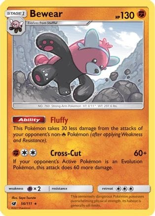 'Pokemon - 'Bewear 056/111  - Reverse Holofoil SM  Crimson Invasion - Holo Rare
