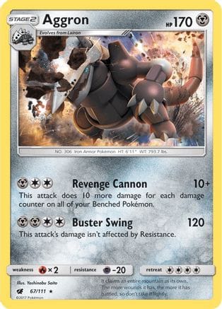 'Pokemon - 'Aggron 067/111  - Holofoil SM  Crimson Invasion - Holo Rare
