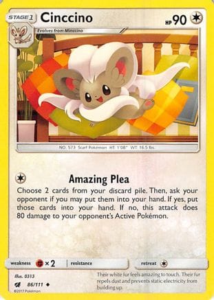 'Pokemon - 'Cinccino 086/111  SM  Crimson Invasion - Uncommon