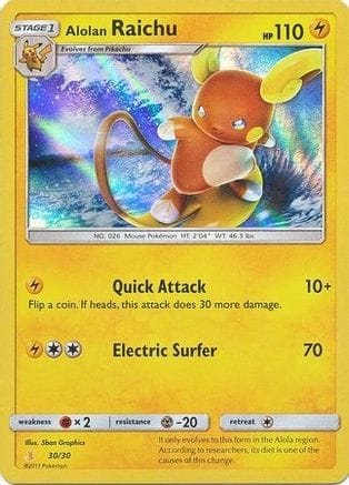 'Pokemon - 'Alolan Raichu (#30 Holofoil) 030/30  - Holofoil SM Trainer Kit Lycanroc & Alolan Raichu - Uncommon