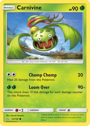 'Pokemon - 'Carnivine 012  - Reverse Holofoil SM  Ultra Prism - Common