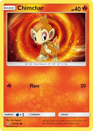 'Pokemon - 'Chimchar (20) 020/156  - Reverse Holofoil SM  Ultra Prism - Common