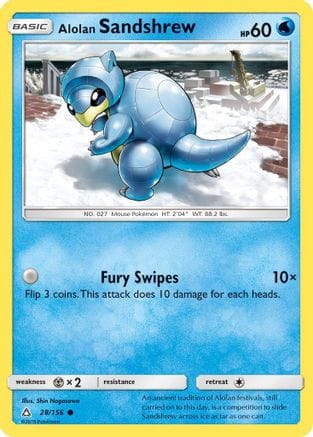 'Pokemon - 'Alolan Sandshrew 028/156  SM  Ultra Prism - Common