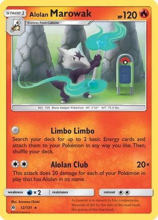 'Pokemon - 'Alolan Marowak 012/131  - Reverse Holofoil SM  Forbidden Light - Rare