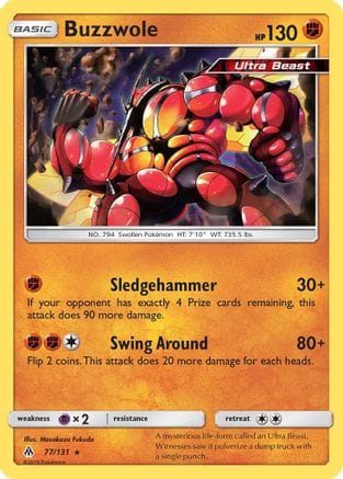 'Pokemon - 'Buzzwole 077/131  - Reverse Holofoil SM  Forbidden Light - Rare