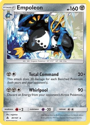 'Pokemon - 'Empoleon 081/131  - Reverse Holofoil SM  Forbidden Light - Holo Rare