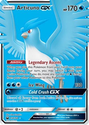 'Pokemon - 'Articuno GX (Full Art) 154  - Holofoil SM  Celestial Storm - Ultra Rare