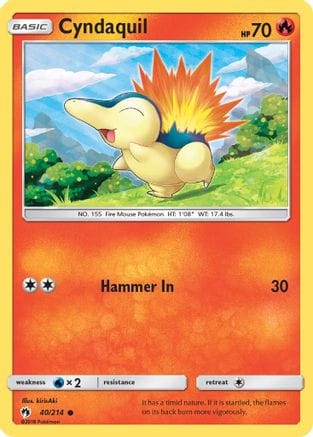'Pokemon - 'Cyndaquil (40) 040/214  - Reverse Holofoil SM  Lost Thunder - Common
