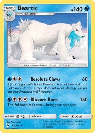 'Pokemon - 'Beartic 062  - Reverse Holofoil SM  Lost Thunder - Rare