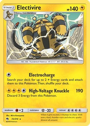 'Pokemon - 'Electivire 072  - Reverse Holofoil SM  Lost Thunder - Rare