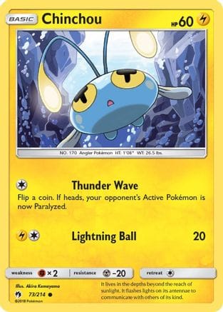 'Pokemon - 'Chinchou 073  - Reverse Holofoil SM  Lost Thunder - Common