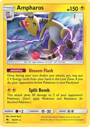 'Pokemon - 'Ampharos 078/214  - Reverse Holofoil SM  Lost Thunder - Holo Rare