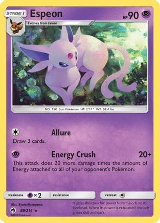 'Pokemon - 'Espeon 089/214  - Reverse Holofoil SM  Lost Thunder - Rare