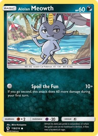 'Pokemon - 'Alolan Meowth 118/214  SM  Lost Thunder - Common