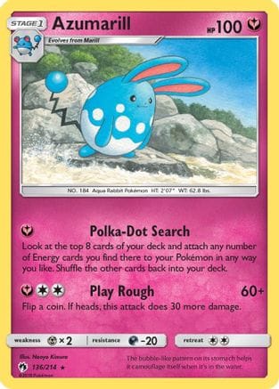 'Pokemon - 'Azumarill 136  - Reverse Holofoil SM  Lost Thunder - Rare