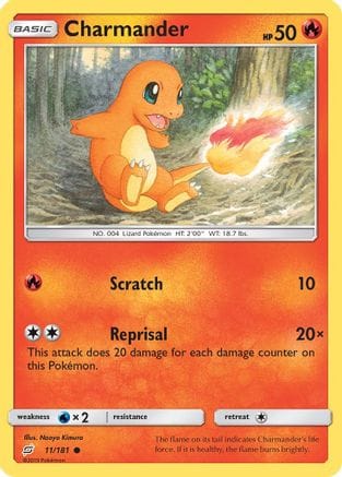 'Pokemon - 'Charmander (11) 011/181  - Reverse Holofoil SM  Team Up - Common