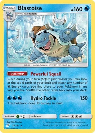 'Pokemon - 'Blastoise 025/181  - Reverse Holofoil SM  Team Up - Rare