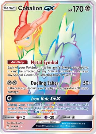 'Pokemon - 'Cobalion GX (Secret) 189  - Holofoil SM  Team Up - Secret Rare