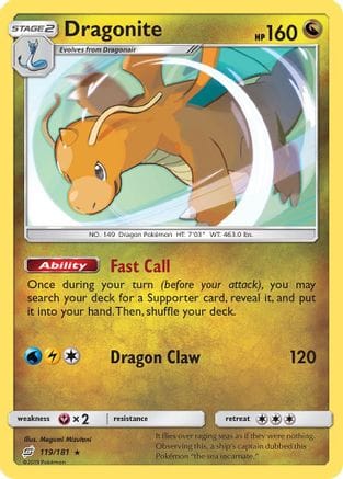 'Pokemon - 'Dragonite 119/181  - Holofoil SM  Team Up - Holo Rare