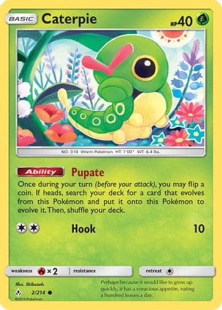 'Pokemon - 'Caterpie 002/214  - Reverse Holofoil SM  Unbroken Bonds - Common