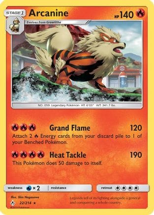 'Pokemon - 'Arcanine 022/214  - Reverse Holofoil SM  Unbroken Bonds - Holo Rare
