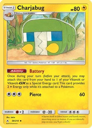 'Pokemon - 'Charjabug 058/214  - Reverse Holofoil SM  Unbroken Bonds - Uncommon