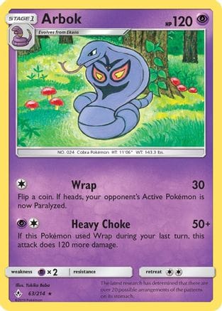'Pokemon - 'Arbok 063  SM  Unbroken Bonds - Rare