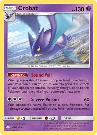 'Pokemon - 'Crobat 066/214  - Holofoil SM  Unbroken Bonds - Holo Rare