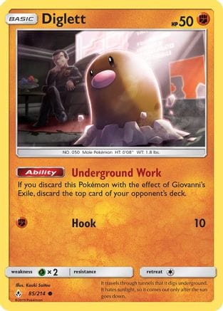 'Pokemon - 'Diglett 085/214  - Reverse Holofoil SM  Unbroken Bonds - Common