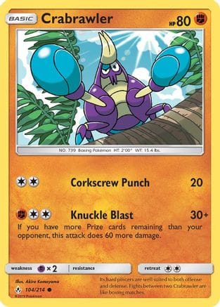 'Pokemon - 'Crabrawler 104/214  - Reverse Holofoil SM  Unbroken Bonds - Common