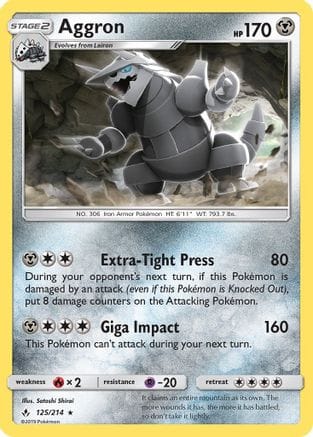 'Pokemon - 'Aggron 125/214  - Reverse Holofoil SM  Unbroken Bonds - Rare