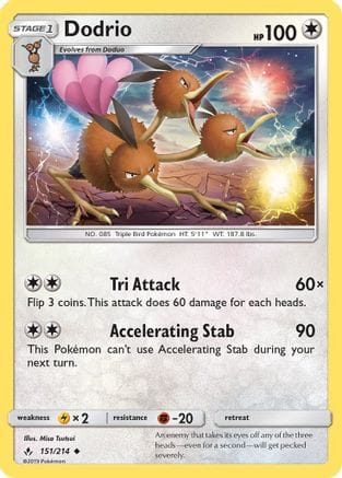 'Pokemon - 'Dodrio 151/214  SM  Unbroken Bonds - Uncommon