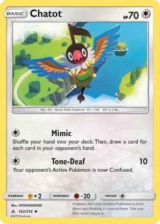 'Pokemon - 'Chatot 162  - Reverse Holofoil SM  Unbroken Bonds - Uncommon