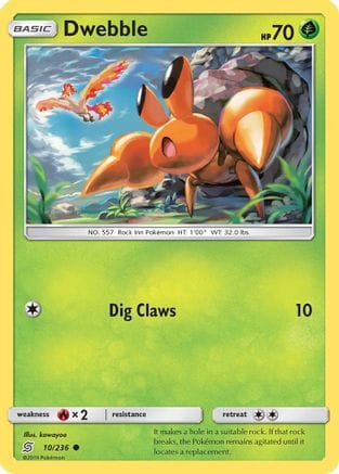 'Pokemon - 'Dwebble 010/236  - Reverse Holofoil SM  Unified Minds - Common