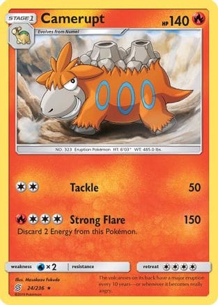 'Pokemon - 'Camerupt 024  - Reverse Holofoil SM  Unified Minds - Rare