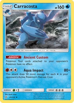 'Pokemon - 'Carracosta 045/236  - Reverse Holofoil SM  Unified Minds - Uncommon