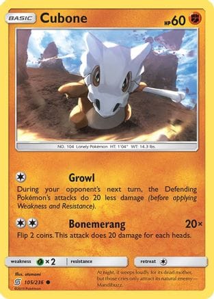 'Pokemon - 'Cubone 105/236  SM  Unified Minds - Common