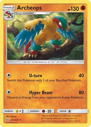 'Pokemon - 'Archeops 121/236  - Reverse Holofoil SM  Unified Minds - Rare