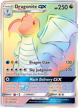 'Pokemon - 'Dragonite GX (Secret) 248  - Holofoil SM  Unified Minds - Secret Rare