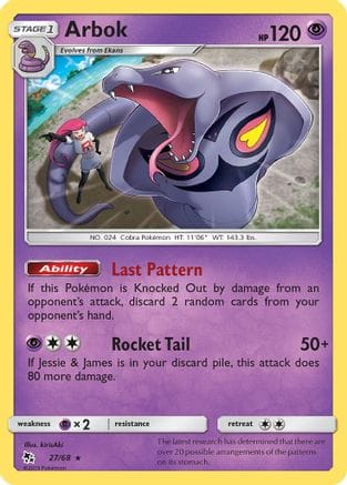 'Pokemon - 'Arbok 027/68  - Reverse Holofoil Hidden Fates - Rare