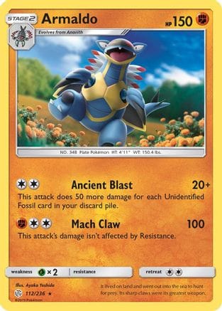 'Pokemon - 'Armaldo 112/236  - Reverse Holofoil SM  Cosmic Eclipse - Rare