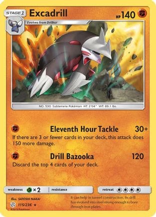 'Pokemon - 'Excadrill 115/236  - Reverse Holofoil SM  Cosmic Eclipse - Holo Rare