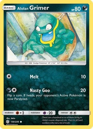 'Pokemon - 'Alolan Grimer 130/236  - Reverse Holofoil SM  Cosmic Eclipse - Common