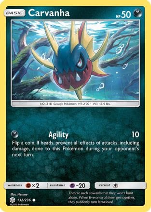 'Pokemon - 'Carvanha 132  - Reverse Holofoil SM  Cosmic Eclipse - Common