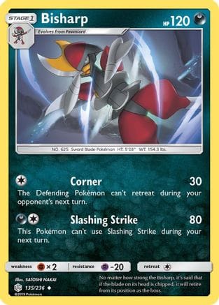 'Pokemon - 'Bisharp 135  - Reverse Holofoil SM  Cosmic Eclipse - Uncommon