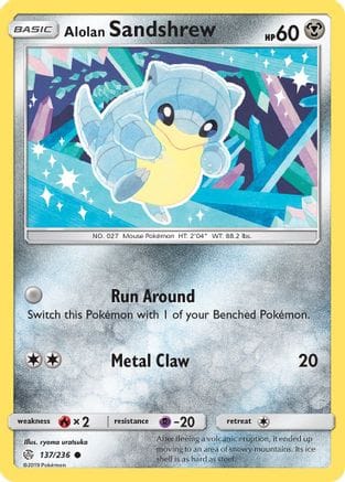 'Pokemon - 'Alolan Sandshrew 137/236  SM  Cosmic Eclipse - Common