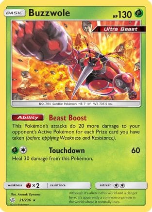 'Pokemon - 'Buzzwole 021/236  - Reverse Holofoil SM  Cosmic Eclipse - Holo Rare
