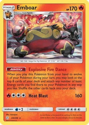 'Pokemon - 'Emboar 033/236  - Reverse Holofoil SM  Cosmic Eclipse - Rare
