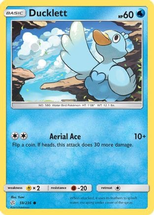 'Pokemon - 'Ducklett 059/236  - Reverse Holofoil SM  Cosmic Eclipse - Common